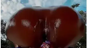 Riding My Big Blue Dildo Outside And Squirting All Along