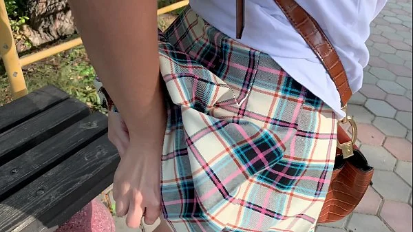 caught in the park! She walks with the butt plug and fucks herself with a vibrator! - CreamySofy