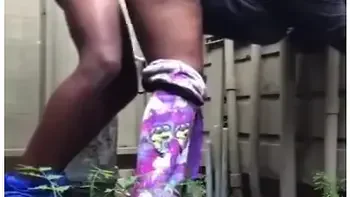 Bitch Got Her Bussin His Morning Nut In Her Pussy At The Back Of Her Mama House