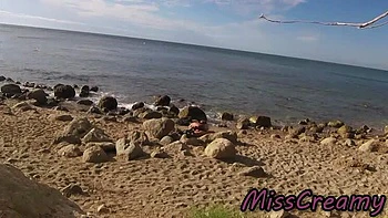 French Amateur Wife Miss Creamy Fucks Big Cock on Nude Beach - Public Sex & Cum in Mouth
