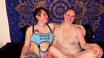 Lesbian MILF Interview Fingering & Squirting Orgasm - Pussy Licking & Dildo Fun