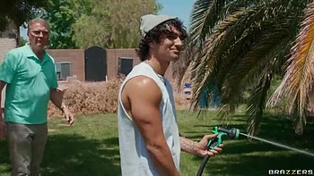 Molly Little Backyard Blowjob and Handjob with Big Tits and Cumshot