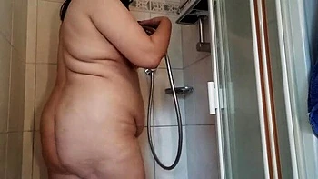 German BBW MILF with Fat Belly and Small Tits Solo Pissing in Bathroom