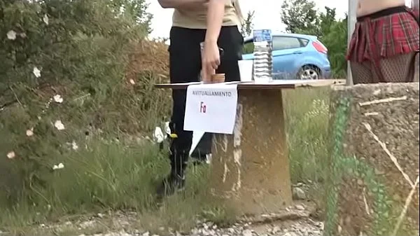 A kinky babe gets pilgrims horny at Santiago's road