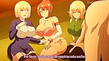 He has sex with various girls in another world and ends up covered in semen.