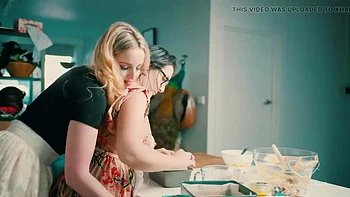 Blonde Charlie Forde and Brunette Chasey Devil Lesbian Cake Baking Sex with Big Natural Tits and Glasses