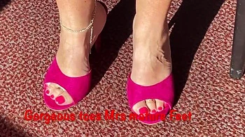 Mature British MILF with Big Natural Tits Shows Feet in White Playsuit - Homemade Part 2