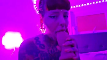 Amateur Solo Squirting with Monster Dildo Deep Throat Gushing