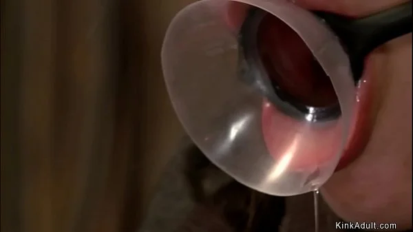 Bound slave in strait jacket caned