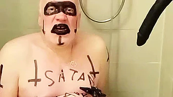Satan slave takes a Satan enema/scat session