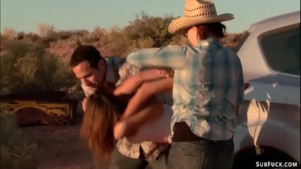 Deviant couple torment babe in desert