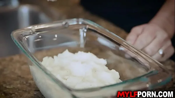 Busty Latina MILF Juliett Russo i sbusy cooking in the kitchen when suddenly she got so horny and startfucking with stepson Jimmy Michaels.