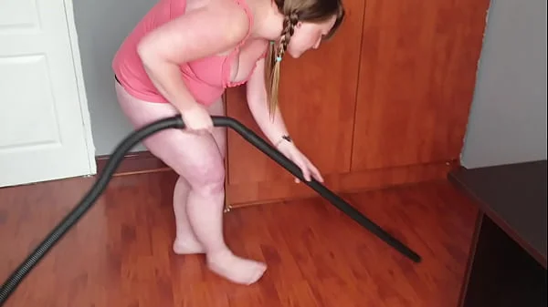 Big chubby whore vacuuming her fat pussy