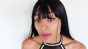 Ebony Cutie In Fishnets In Pov Blowjob For Dildo Toy - Solo Masturbation