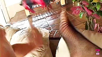 A Blonde In Stockings Gets Double Penetrated While A Big Cock Is In Her Mouth