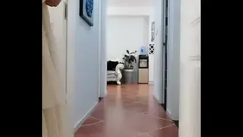 Chinese girl using chair legs as dildo