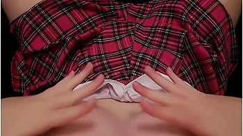 Japanese Schoolgirl Touching Her Small Breast And Looking Pussy