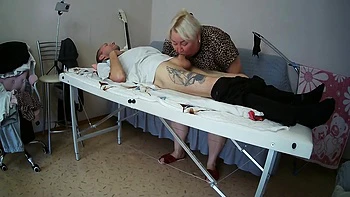 Stepmother-in-law Sucks And Jerks Off My Dick On The Massage Table And Swallows Cum