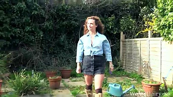 Cecelia Hart comes inside to masturbate at a table - WeAreHairy