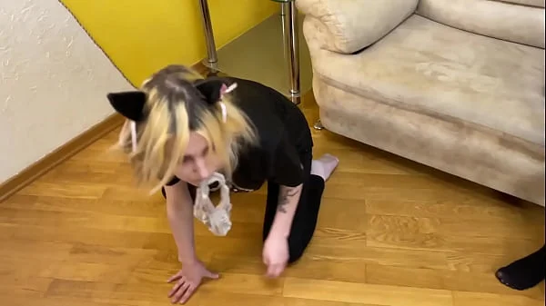 Pigtailed Domme In Skirt Orders Her Kitty Subby Girl to Sniff Her Dirty Panties