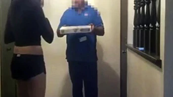 Blowjob and swallow for the pizza delivery guy