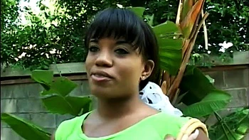 Sweet busty ebony teen tries a huge cock