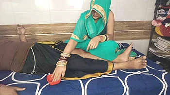 Father-in-law calls daughter-in-law to room for oil massage then fucks her tight Indian pussy hard