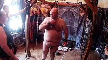 BBW British Domina Satana & Lanista Bear Punish Slaves - BDSM Dungeon Spanking & Femdom Training Part 4