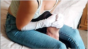 Hand Smother Domination In White Satin Gloves,while Slave Cumshots Over Mistresss Bare Feet! Hom!