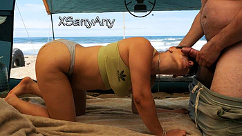 Public Beach Sex with Stranger - Amateur MILF Gets Facial Outdoor