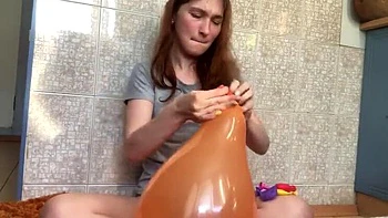 Sexy Brunette Petite Teen Popping Balloons Nude Solo HD