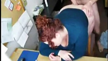 Camera catches horny slutty married woman fucking her co-worker at her job  by her desk during overtime: Porn