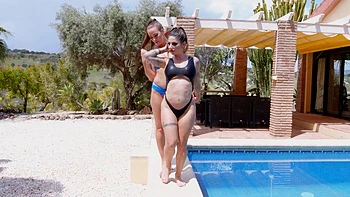 Hot foursome sex with Lily Veroni by the pool