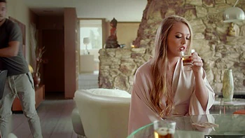 The girl with long blond hair fucks with a black man’s huge cock