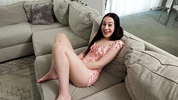 Brunette teen Dolly Paige makes love with her boyfriend in a passionate thong scene