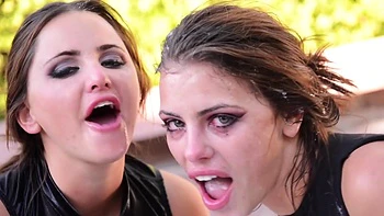 Two amazing porn stars got banged outdoors and received a cumshot.