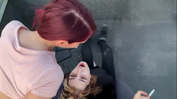 Lezdom Public Spitting and Smoking Humiliation With Double Domme