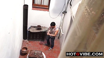 Brunette Gets Horny Spying On Muscular Man