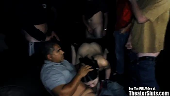 Little Slut Wrecked In A Gangbang At The Porn Cinema
