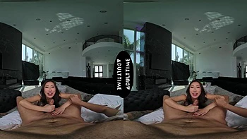 Nicole Doshi rides the big cock of Oliver Davis in a hot lingerie scene