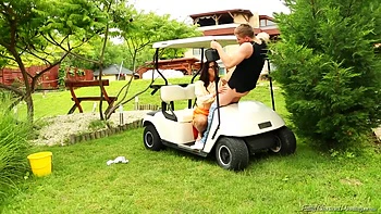 Passionate Brunette Fucked Hard In The Golf Cart