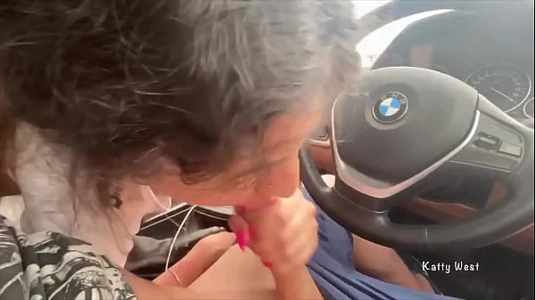 Sucking a stranger's dick in the car and swallowing his hot cum