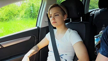 Skinny teen Megan Talerico rides cock in the car