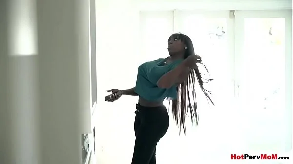 Ebony MILF stepmother asks stepson to feed her pussy