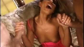 Slut sucks on 2 big fat cocks at the same time