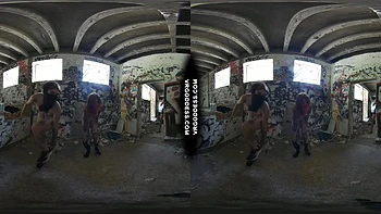 Risky Public Nudity — Hot Girls on Vacation Spray Painting Graffiti