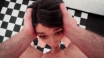 Brunette hottie Aria Sloane gets her peaches smashed by John Strong’s cock