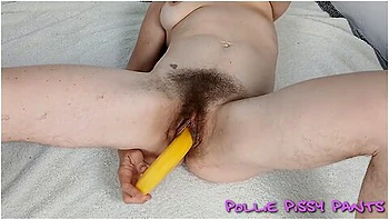 Hairy Milf Cums & Squirts With A Banana In Her Pussy - Multiple Orgasms - Sexy Moaning