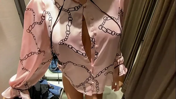 Trying new clothes in Changing room in Mall with Cumshot on my big Boobs - Cock2squirt