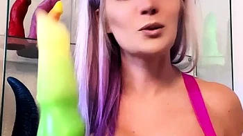 amateur teen multitasking with toys